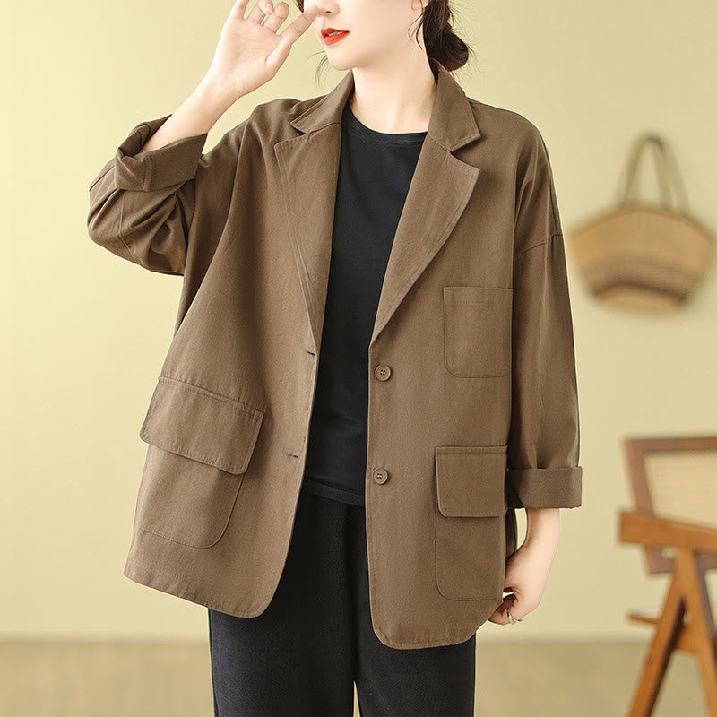 Chaqueta de traje de algodón para mujer con bolsillos y diseño de Buddha Stones - Vara de oro oscura - US14，UK/AU18，EU46 (2XL) - image 1