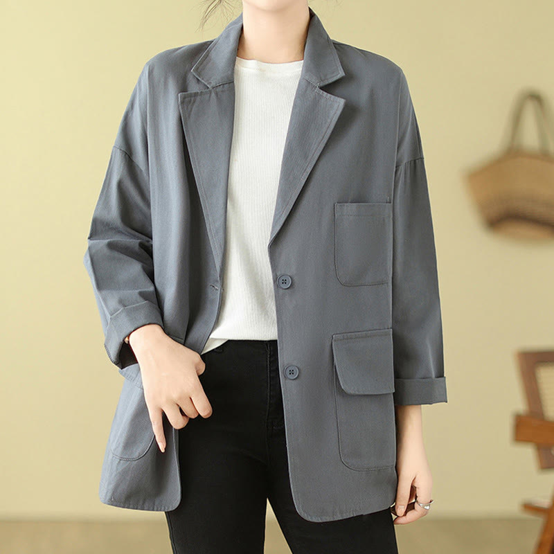 Chaqueta de traje de algodón para mujer con bolsillos y diseño de Buddha Stones - image 10
