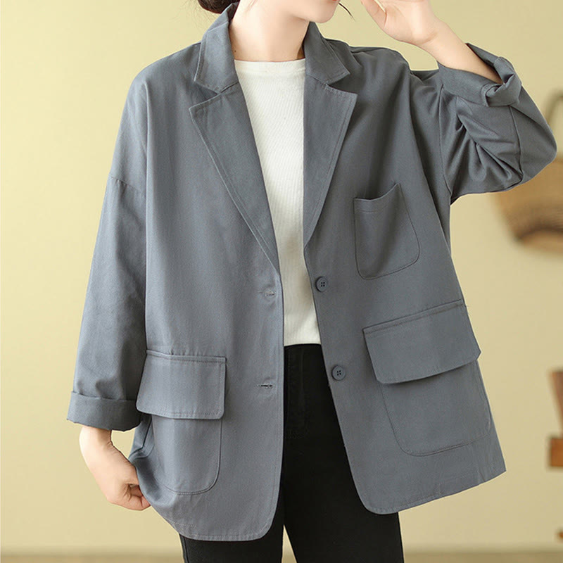 Chaqueta de traje de algodón para mujer con bolsillos y diseño de Buddha Stones - Azul acero claro - US14，UK/AU18，EU46 (2XL) - image 8