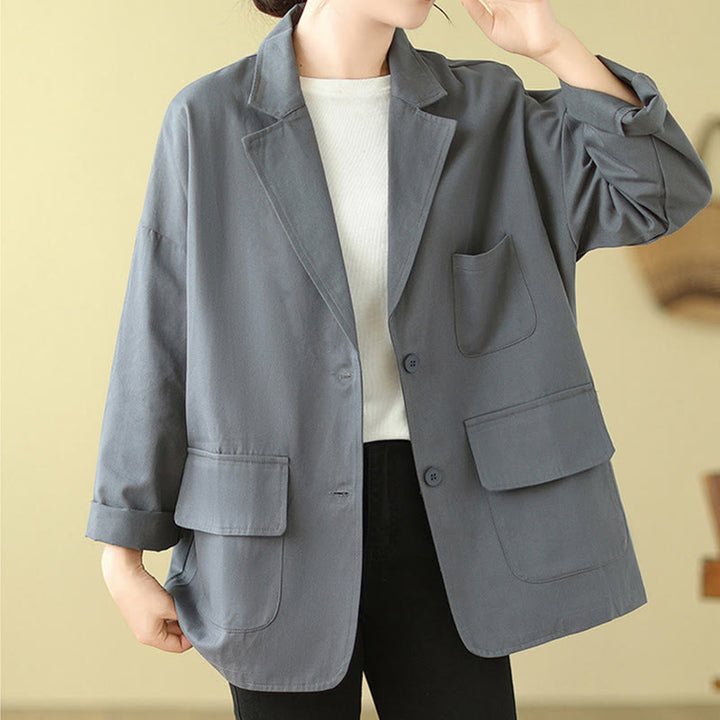 Chaqueta de traje de algodón para mujer con bolsillos y diseño de Buddha Stones - Azul acero claro - US14，UK/AU18，EU46 (2XL) - image 8