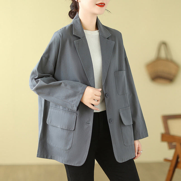 Chaqueta de traje de algodón para mujer con bolsillos y diseño de Buddha Stones - image 11