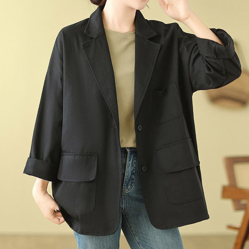 Chaqueta de traje de algodón para mujer con bolsillos y diseño de Buddha Stones - image 15