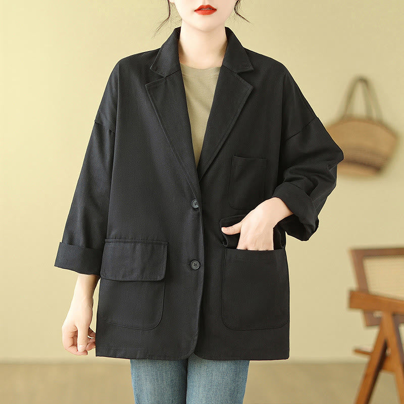 Chaqueta de traje de algodón para mujer con bolsillos y diseño de Buddha Stones - image 14