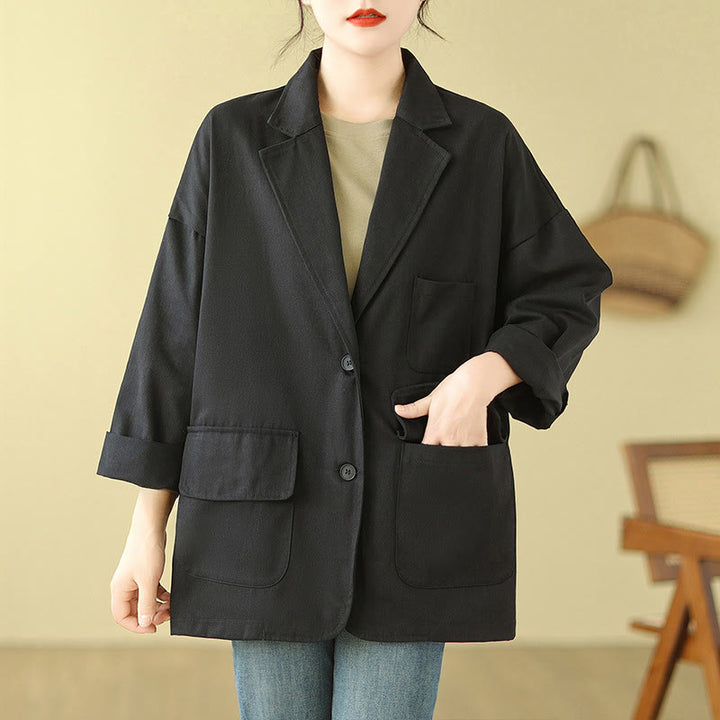 Chaqueta de traje de algodón para mujer con bolsillos y diseño de Buddha Stones - image 14