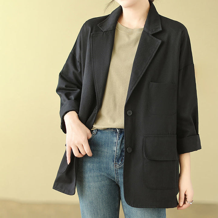 Chaqueta de traje de algodón para mujer con bolsillos y diseño de Buddha Stones - image 17