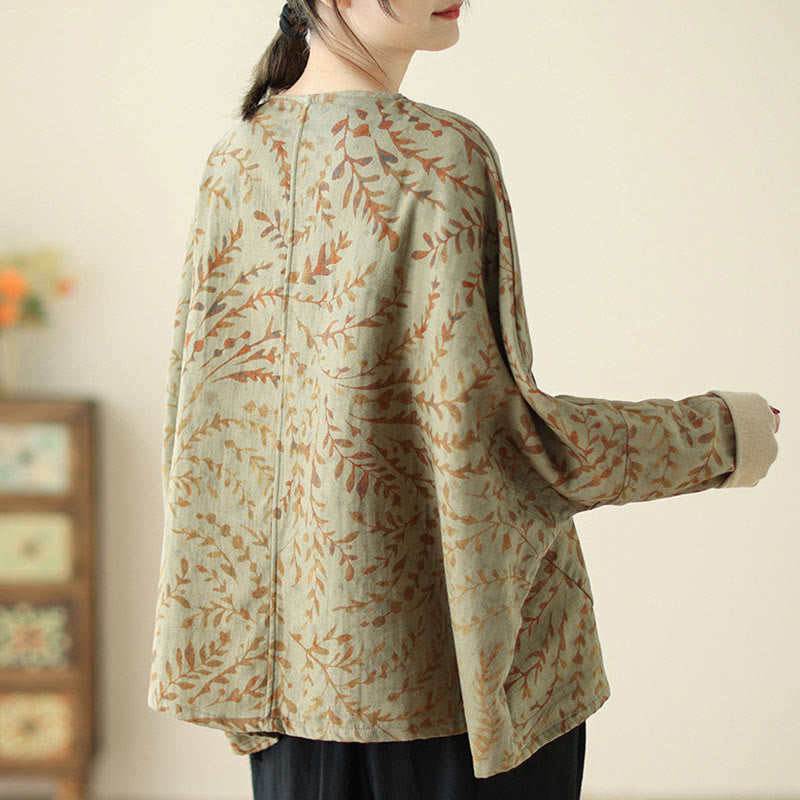 Chaqueta de lino y algodón para mujer con estampado de hojas y piedras de Buddha Stones y bolsillos - image 6