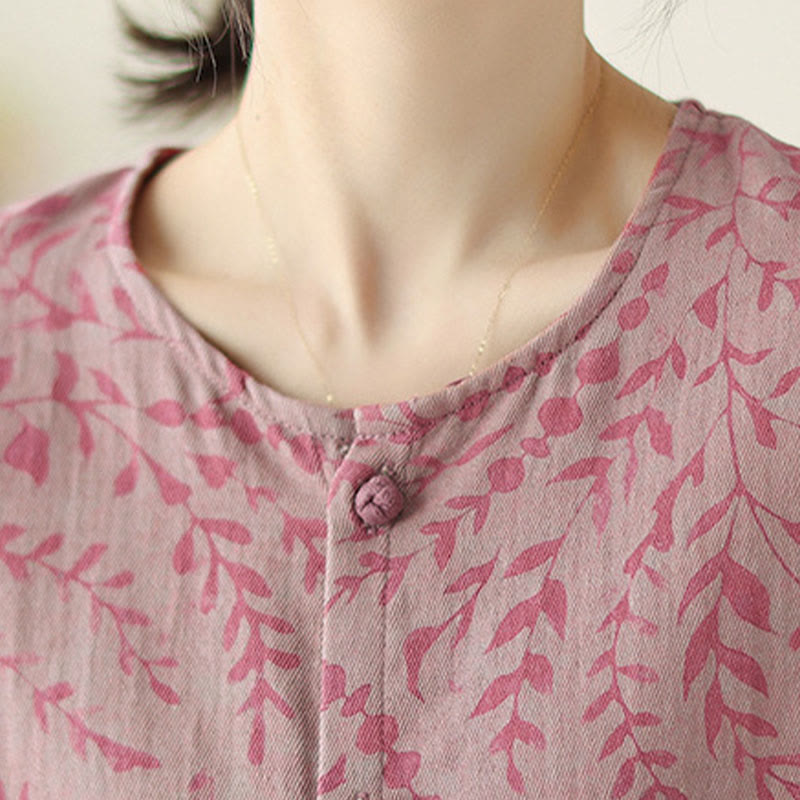 Chaqueta de lino y algodón para mujer con estampado de hojas y piedras de Buddha Stones y bolsillos - image 12
