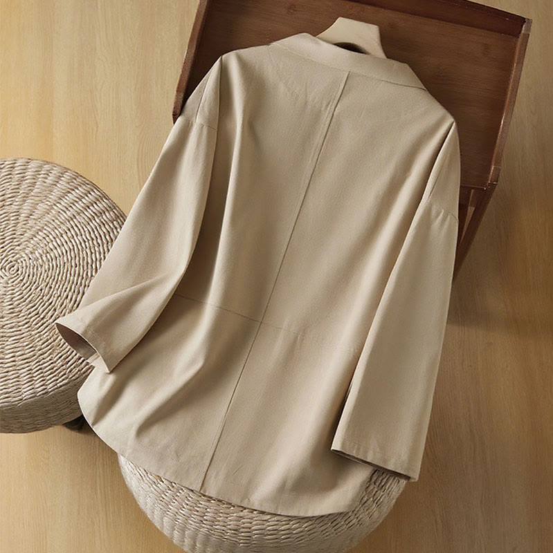 Chaqueta de traje de algodón para mujer con botones lisos y bolsillos de Buddha Stones - image 2