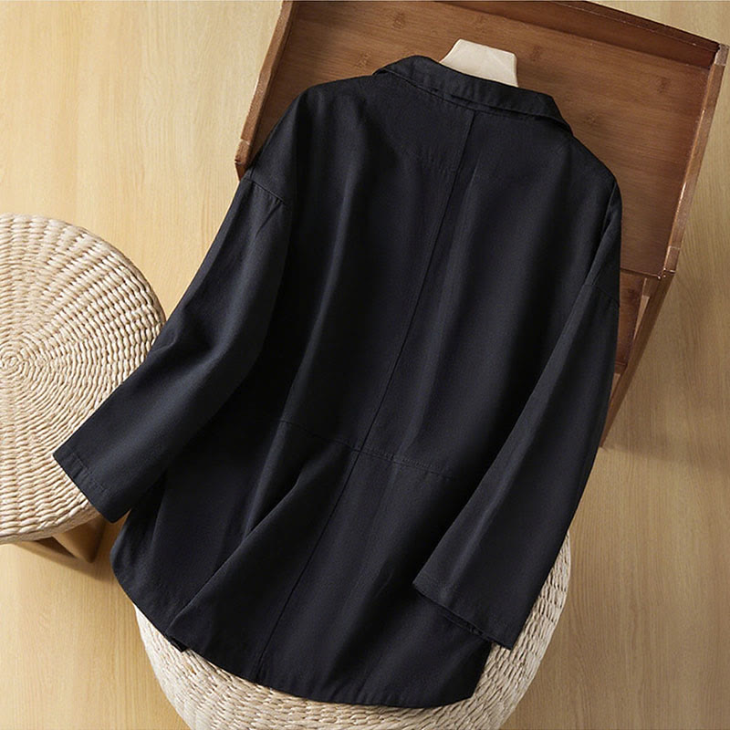 Chaqueta de traje de algodón para mujer con botones lisos y bolsillos de Buddha Stones - image 10
