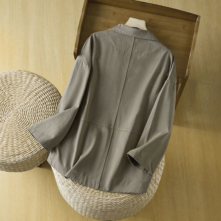 Chaqueta de traje de algodón para mujer con botones lisos y bolsillos de Buddha Stones - image 16