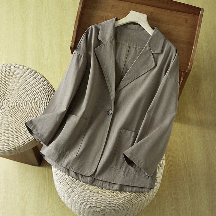 Chaqueta de traje de algodón para mujer con botones lisos y bolsillos de Buddha Stones - Gris pizarra - US12，UK/AU16，EU44 (XL) - image 15