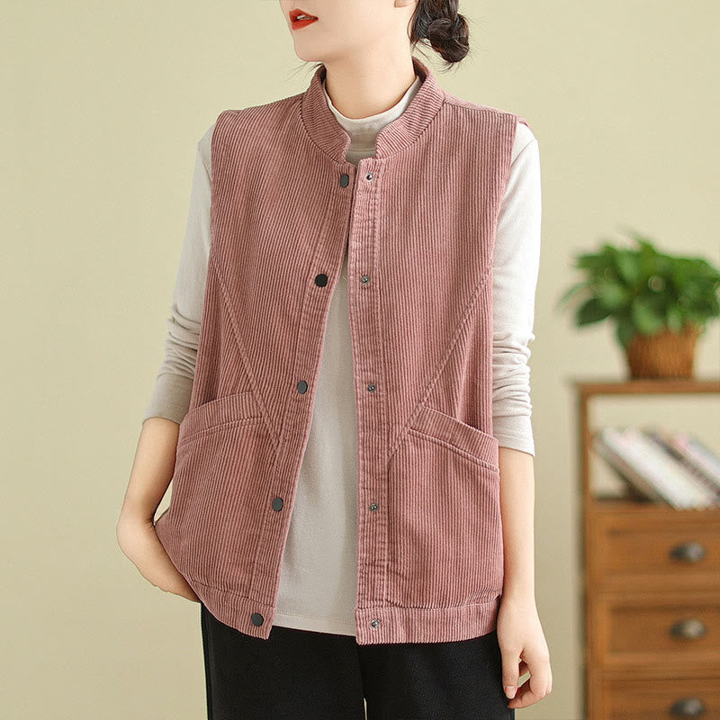 Chaleco de pana de algodón sin mangas para mujer con bolsillos y diseño de Buddha Stones - Violeta pálido rojo - US12, UK/AU16, EU44 (2XL) - image 8