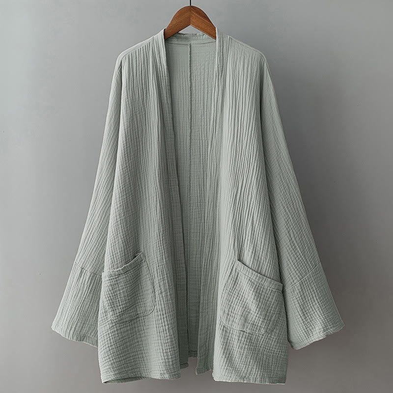Chaqueta de meditación zen de manga larga lisa con estampado de Buddha Stones y bolsillos. - image 1