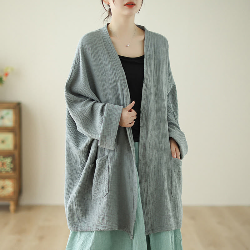 Chaqueta de meditación zen de manga larga lisa con estampado de Buddha Stones y bolsillos. - Verde mar oscuro - US12，UK/AU16，EU44 (XL) - image 0