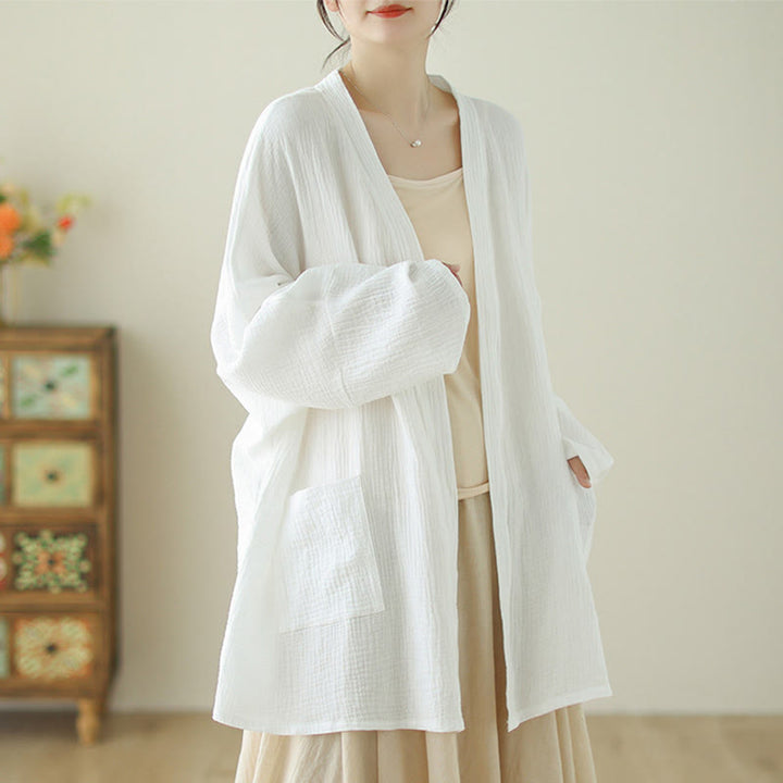 Chaqueta de meditación zen de manga larga lisa con estampado de Buddha Stones y bolsillos. - image 10