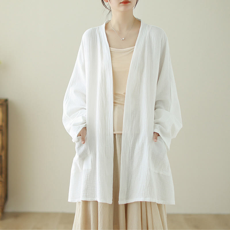 Chaqueta de meditación zen de manga larga lisa con estampado de Buddha Stones y bolsillos. - Blanco - US12，UK/AU16，EU44 (XL) - image 7