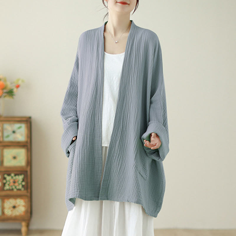 Chaqueta de meditación zen de manga larga lisa con estampado de Buddha Stones y bolsillos. - Azul acero claro - US12，UK/AU16，EU44 (XL) - image 14