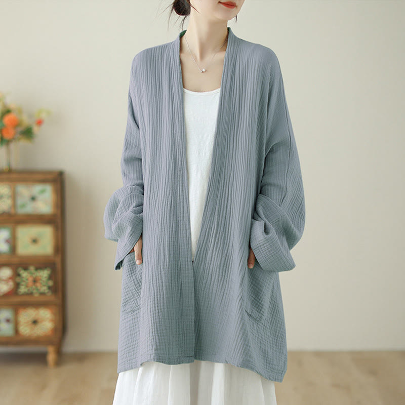 Chaqueta de meditación zen de manga larga lisa con estampado de Buddha Stones y bolsillos. - image 17