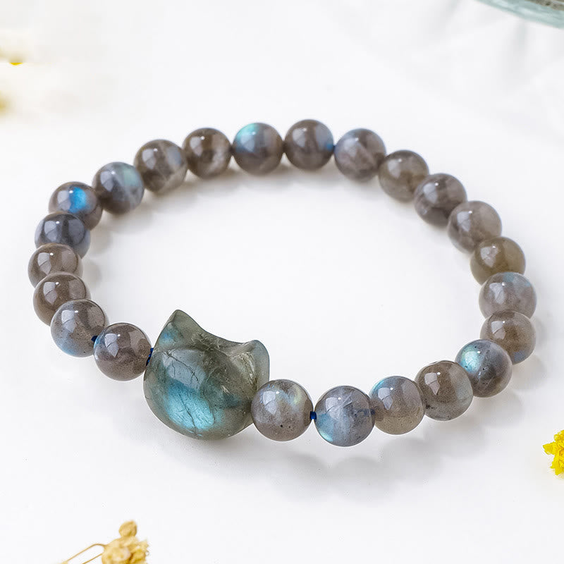 Pulsera de labradorita natural con Buddha Stones y cabeza de gato adorable - Labradorita (circunferencia de la muñeca: 15-16 cm) - image 1