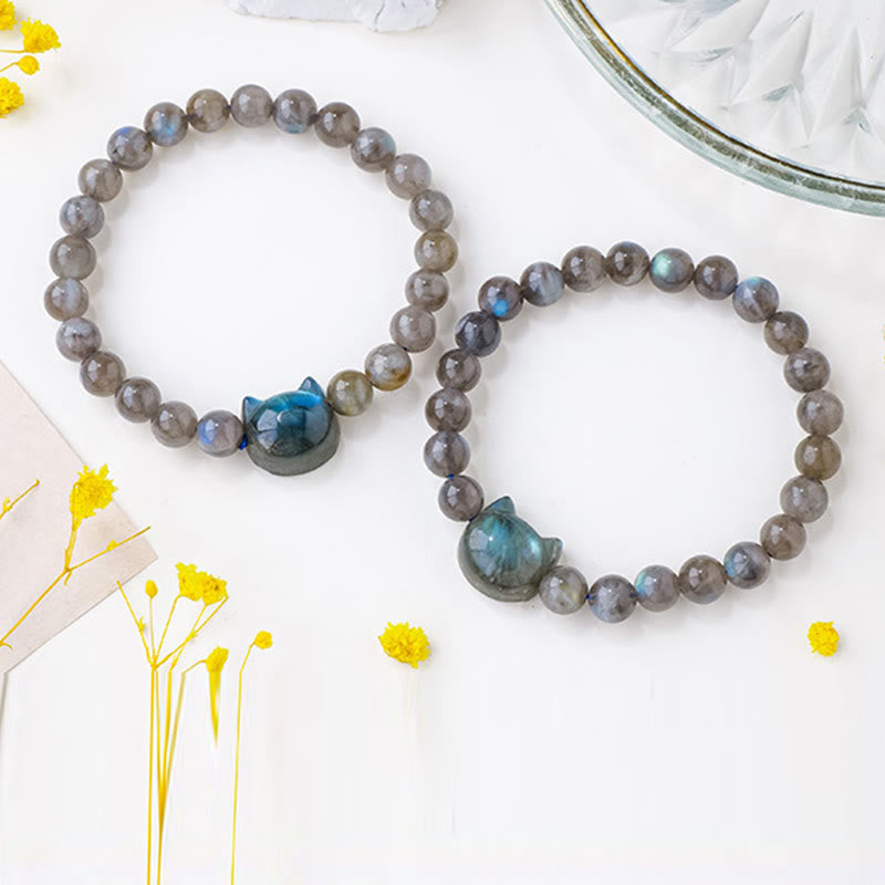 Pulsera de labradorita natural con Buddha Stones y cabeza de gato adorable - image 4