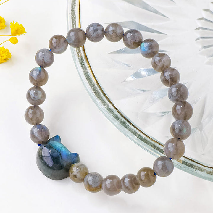 Pulsera de labradorita natural con Buddha Stones y cabeza de gato adorable - image 3