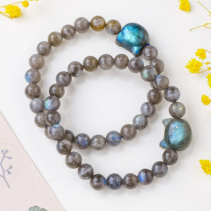Pulsera de labradorita natural con Buddha Stones y cabeza de gato adorable - image 7