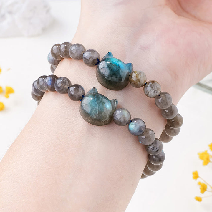 Pulsera de labradorita natural con Buddha Stones y cabeza de gato adorable - image 5