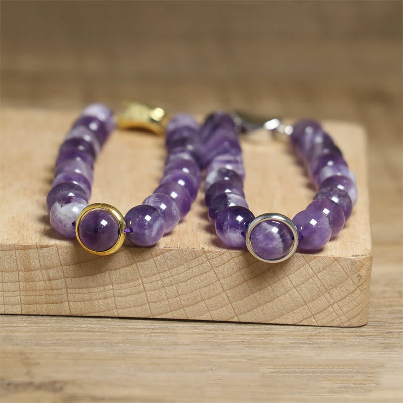 Pulsera con hebilla de cuentas de amatista natural de Buddha Stones que alivia el estrés - image 11