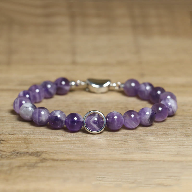 Pulsera con hebilla de cuentas de amatista natural de Buddha Stones que alivia el estrés - Hebilla de amatista y plata (circunferencia de la muñeca: 14-16 cm) - image 7