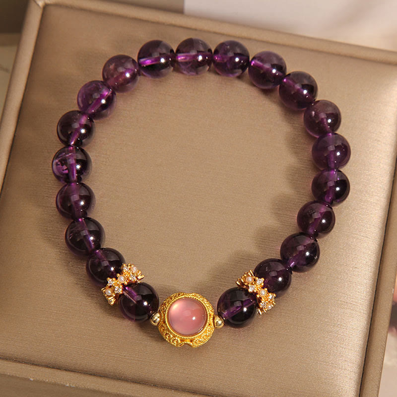 Pulsera curativa con cuentas de cuarzo fresa y amatista natural de Buddha Stones - image 5