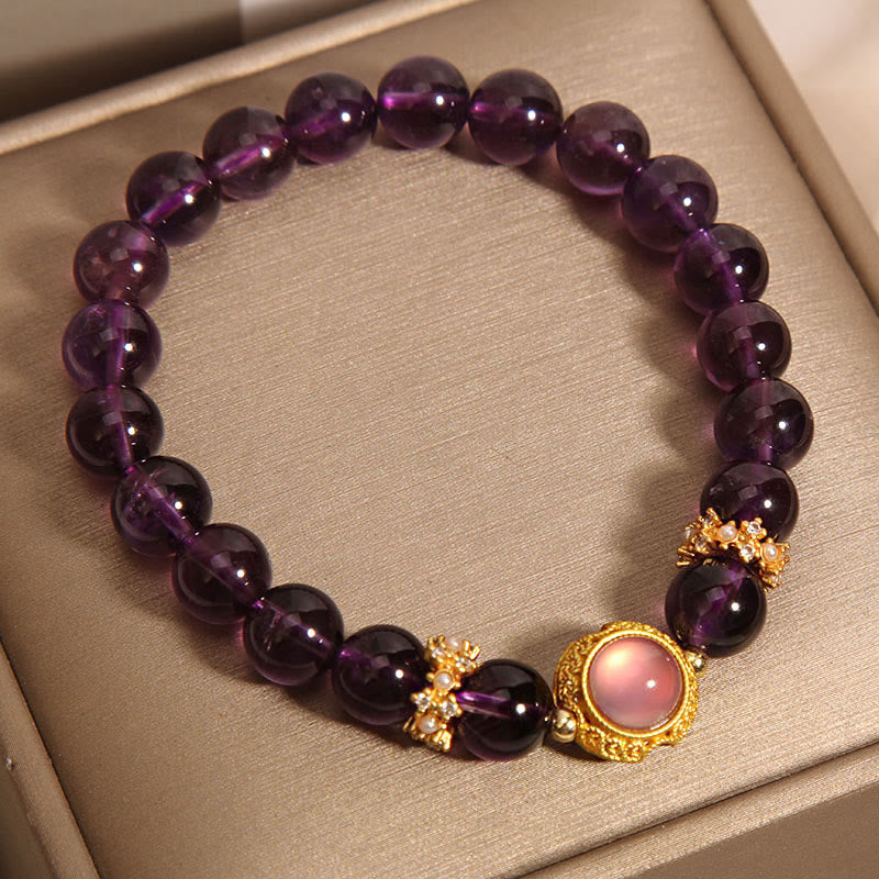 Pulsera curativa con cuentas de cuarzo fresa y amatista natural de Buddha Stones - image 7