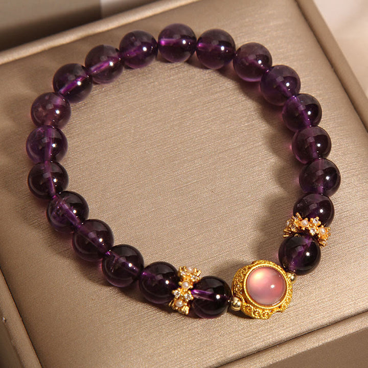 Pulsera curativa con cuentas de cuarzo fresa y amatista natural de Buddha Stones - image 7