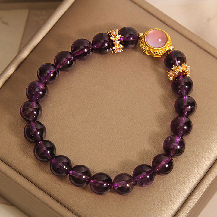 Pulsera curativa con cuentas de cuarzo fresa y amatista natural de Buddha Stones - image 4