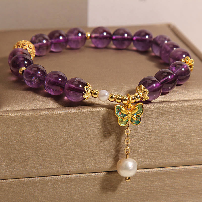 Pulsera curativa con mariposas verdes, ámbar y amatista natural de Buddha Stones - image 9