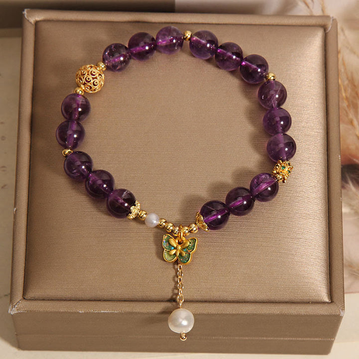 Pulsera curativa con mariposas verdes, ámbar y amatista natural de Buddha Stones - image 8