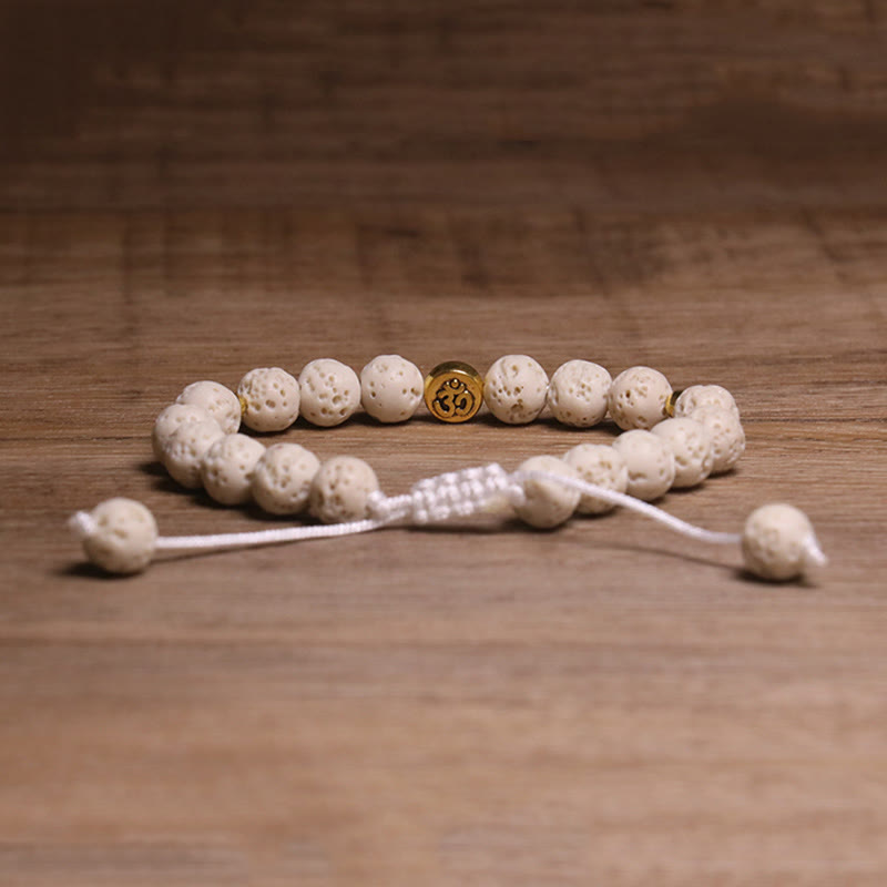Pulsera de piedra de lava blanca con símbolo Om y Buddha Stones para la calma y la curación - image 2