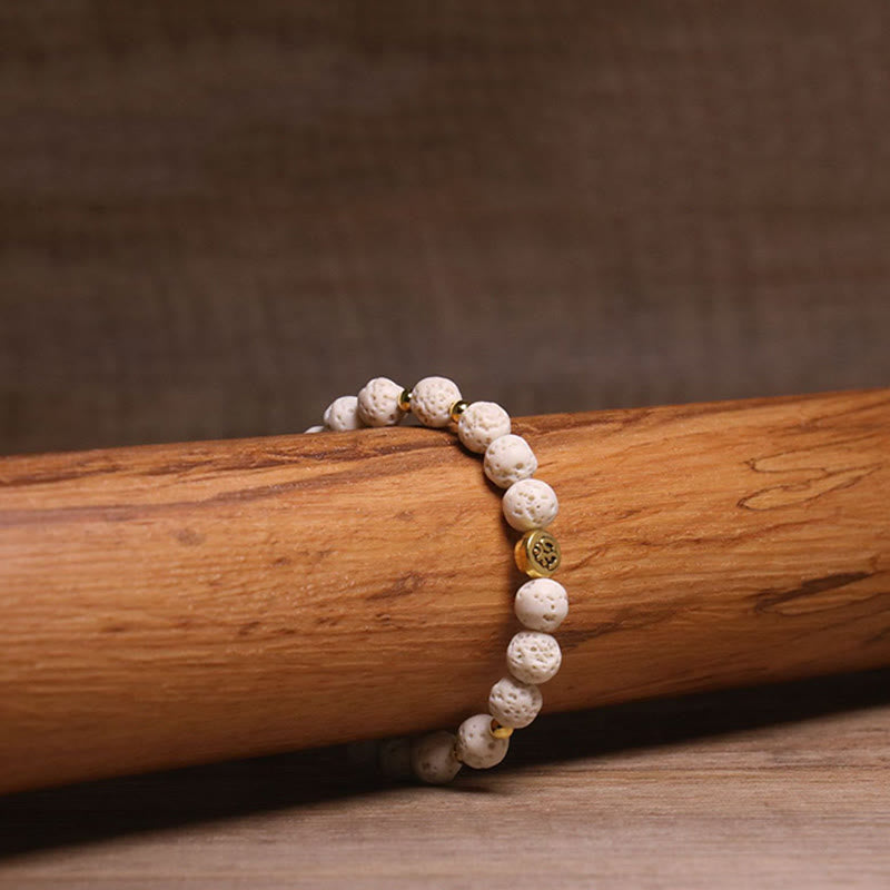 Pulsera de piedra de lava blanca con símbolo Om y Buddha Stones para la calma y la curación - image 3