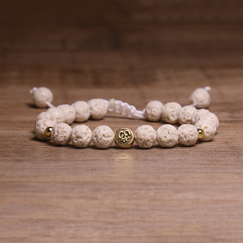 Pulsera de piedra de lava blanca con símbolo Om y Buddha Stones para la calma y la curación - Roca de lava blanca (circunferencia de la muñeca: 15-21 cm) - image 1