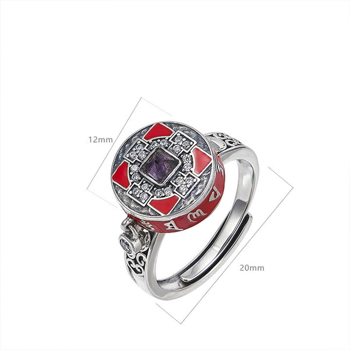 Anillo de riqueza giratorio con rueda de oración de cobre Om Mani Padme Hum y Buddha Stones - image 8