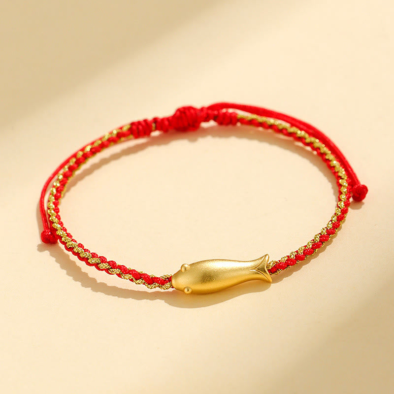 Pulsera de cuerda protectora con Buddha Stones en plata de ley 999 con peces koi de la suerte - Cuerda roja (circunferencia de la muñeca: 15-19 cm) - image 1