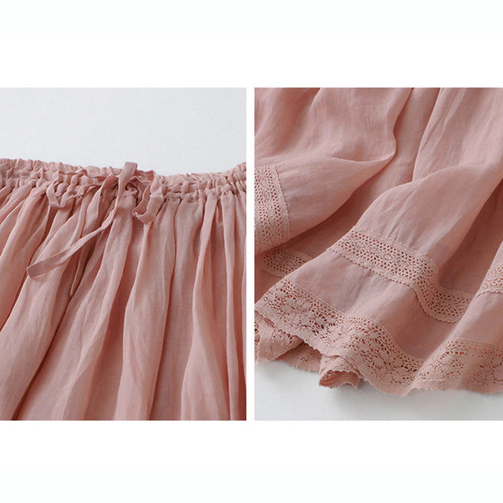 Falda de algodón con cintura elástica y encaje liso de Buddha Stones para mujer - image 11