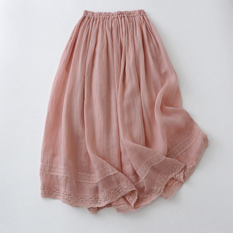 Falda de algodón con cintura elástica y encaje liso de Buddha Stones para mujer - image 2