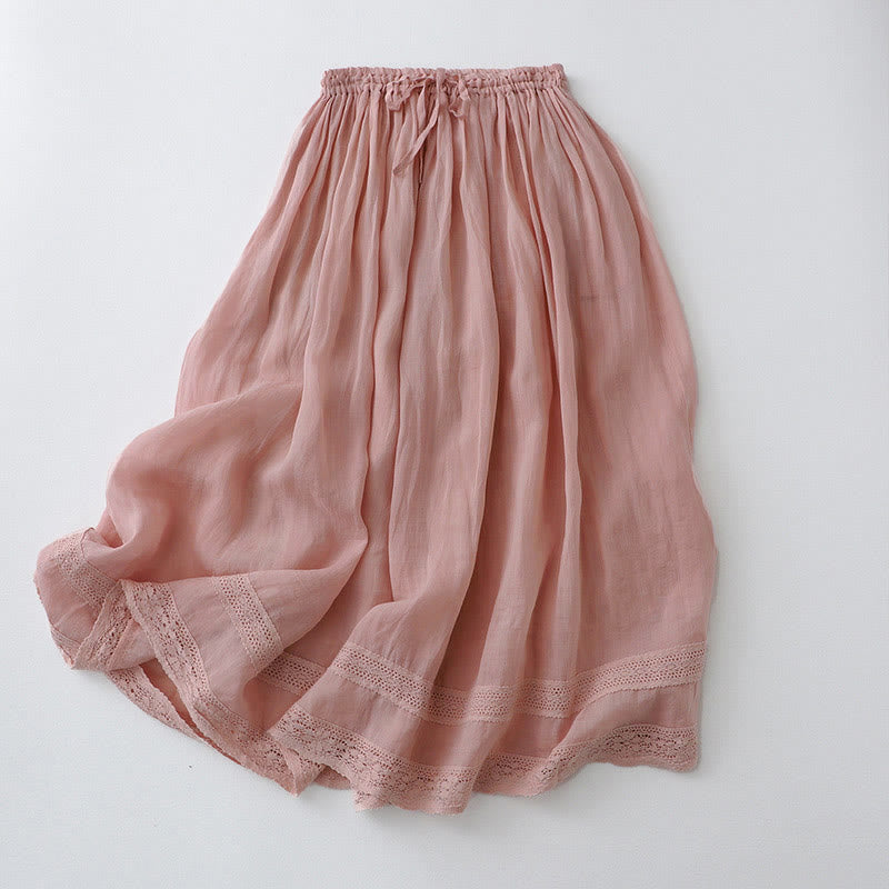 Falda de algodón con cintura elástica y encaje liso de Buddha Stones para mujer - Lavanda Rubor - US8-10，UK/AU12-14，EU40-42 (2XL) - image 1