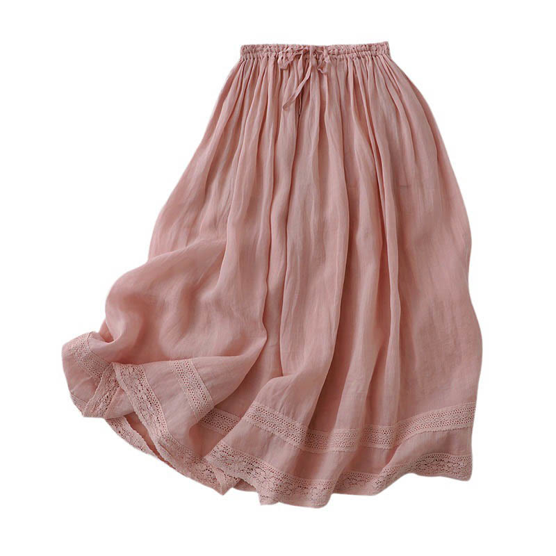 Falda de algodón con cintura elástica y encaje liso de Buddha Stones para mujer - image 4