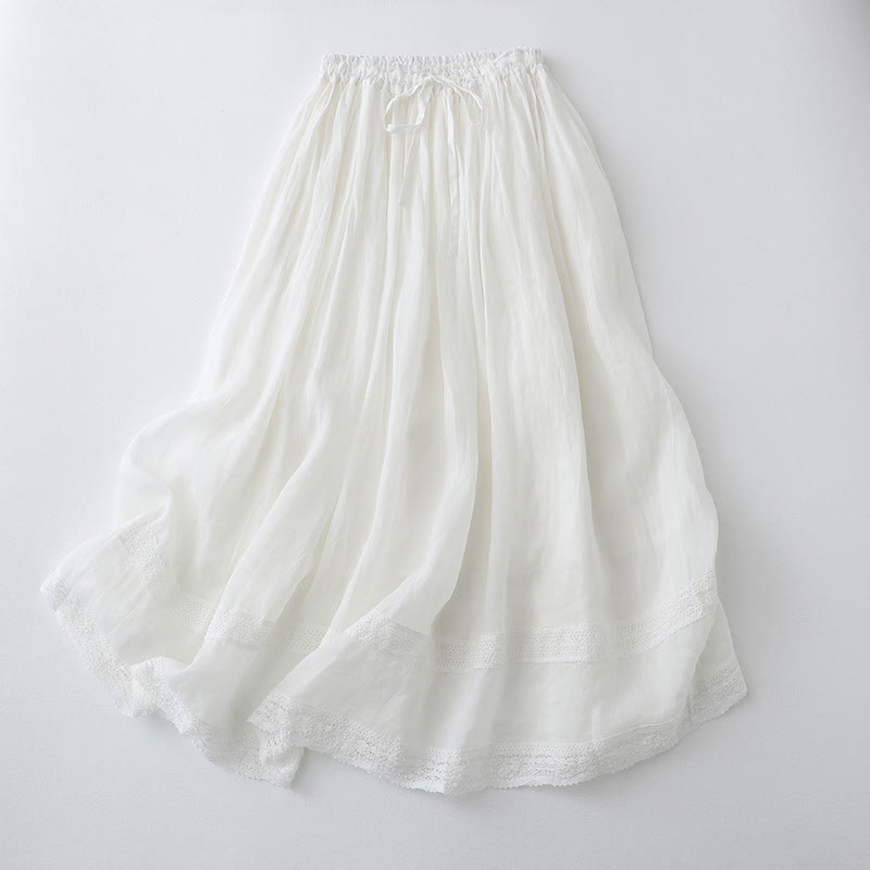 Falda de algodón con cintura elástica y encaje liso de Buddha Stones para mujer - Blanco - US8-10，UK/AU12-14，EU40-42 (2XL) - image 12
