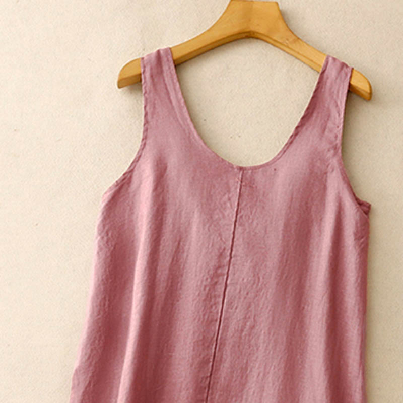 Vestido midi sin mangas de diseño sencillo, color liso, cuello redondo y bolsillos, estampado Buddha Stones, ideal para uso diario en verano. - image 1