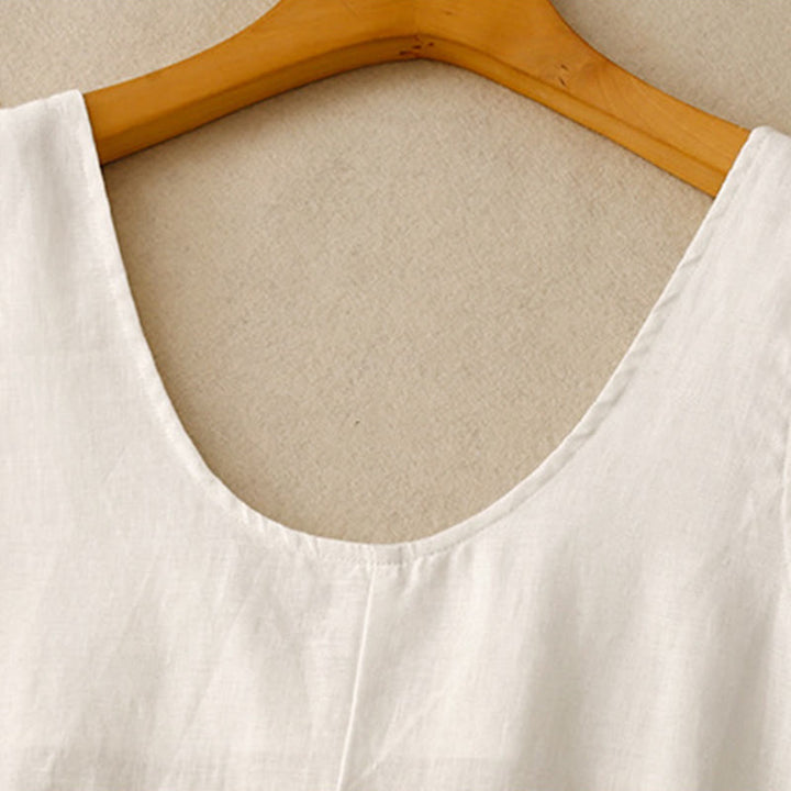 Vestido midi sin mangas de diseño sencillo, color liso, cuello redondo y bolsillos, estampado Buddha Stones, ideal para uso diario en verano. - image 9