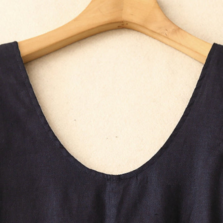Vestido midi sin mangas de diseño sencillo, color liso, cuello redondo y bolsillos, estampado Buddha Stones, ideal para uso diario en verano. - image 13