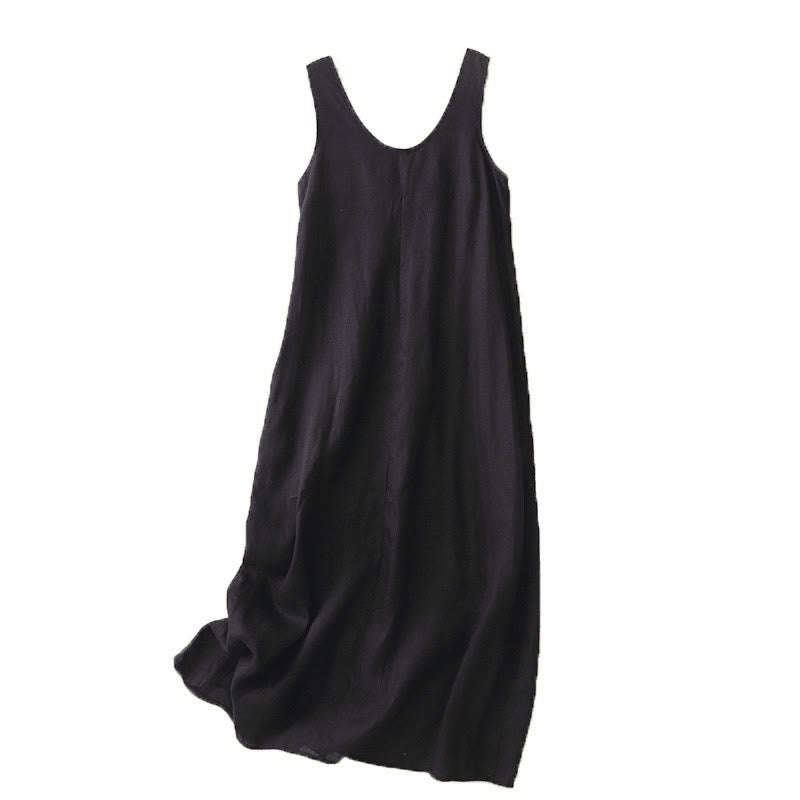 Vestido midi sin mangas de diseño sencillo, color liso, cuello redondo y bolsillos, estampado Buddha Stones, ideal para uso diario en verano. - image 12