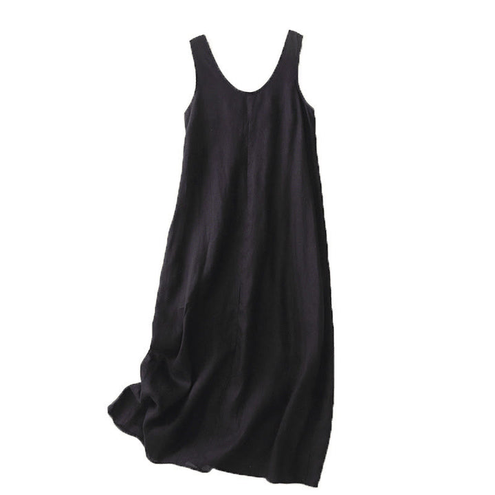 Vestido midi sin mangas de diseño sencillo, color liso, cuello redondo y bolsillos, estampado Buddha Stones, ideal para uso diario en verano. - image 12